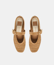 MIKEL BALLET FLATS LT BROWN PERFORATED SUEDE