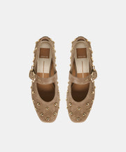 MIKEL STUD BALLET FLATS OLIVE SUEDE