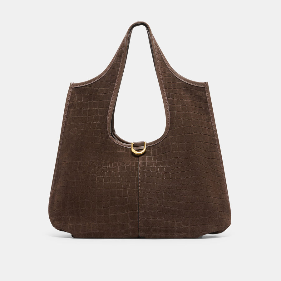 PAVA TOTE MID BROWN EMBOSSED SUEDE